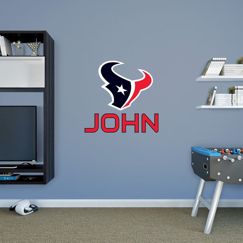 Houston Texans – Stacked Logo – With Personalized Name – Red Text – Official NFL – Reusable Vinyl Transfer Decal