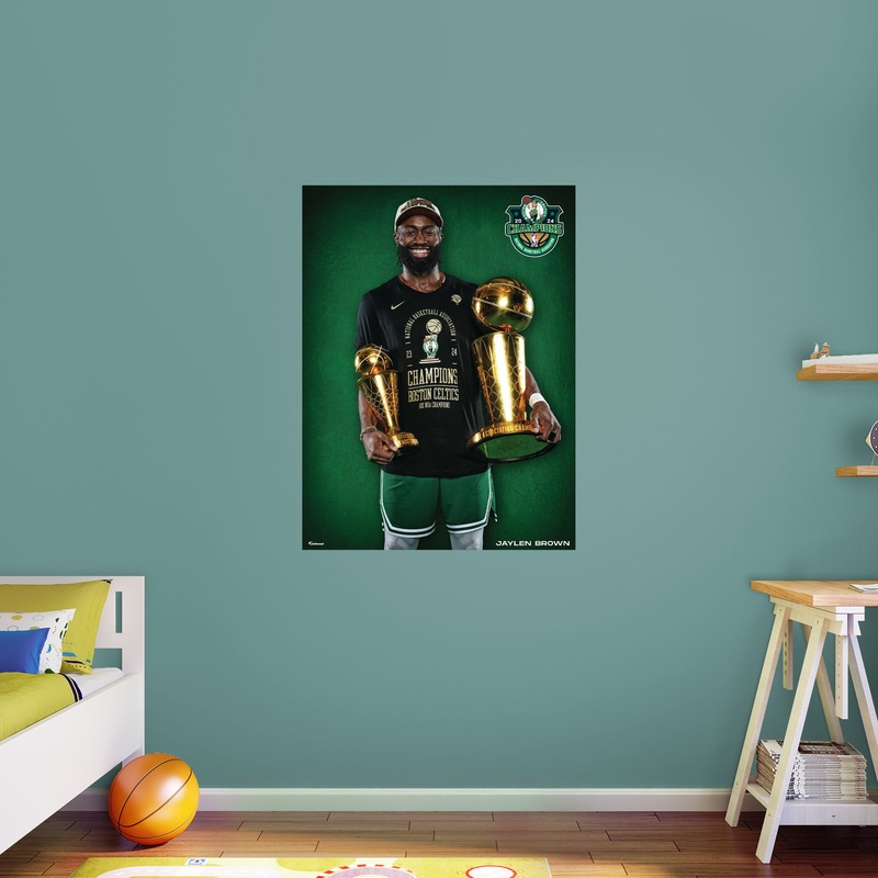 Jaylen Brown – 2024 Champion Trophies – Peel & Stick Poster – Official NBA – Boston Celtics – Reusable Vinyl Wall Decal