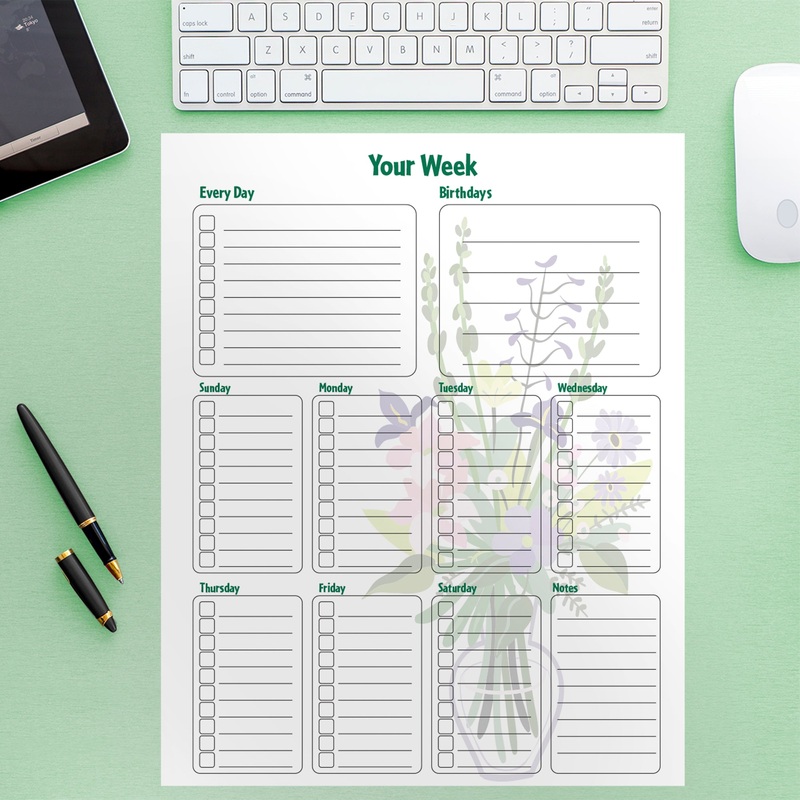 Dry Erase Checklist Flowers 6  – Removable Wall Decal