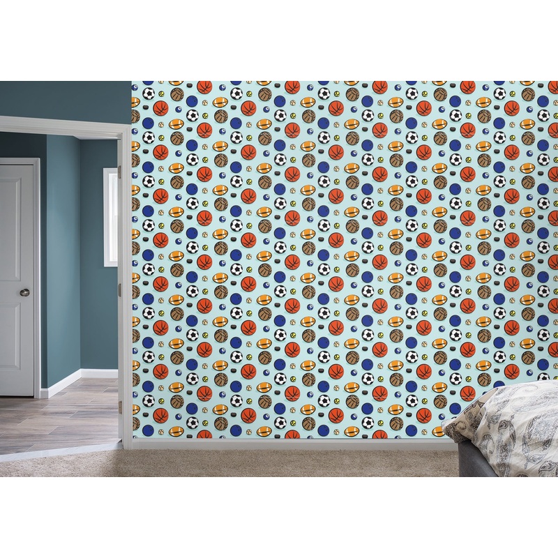 Calling All Sports – Blue  – Peel & Stick Wallpaper