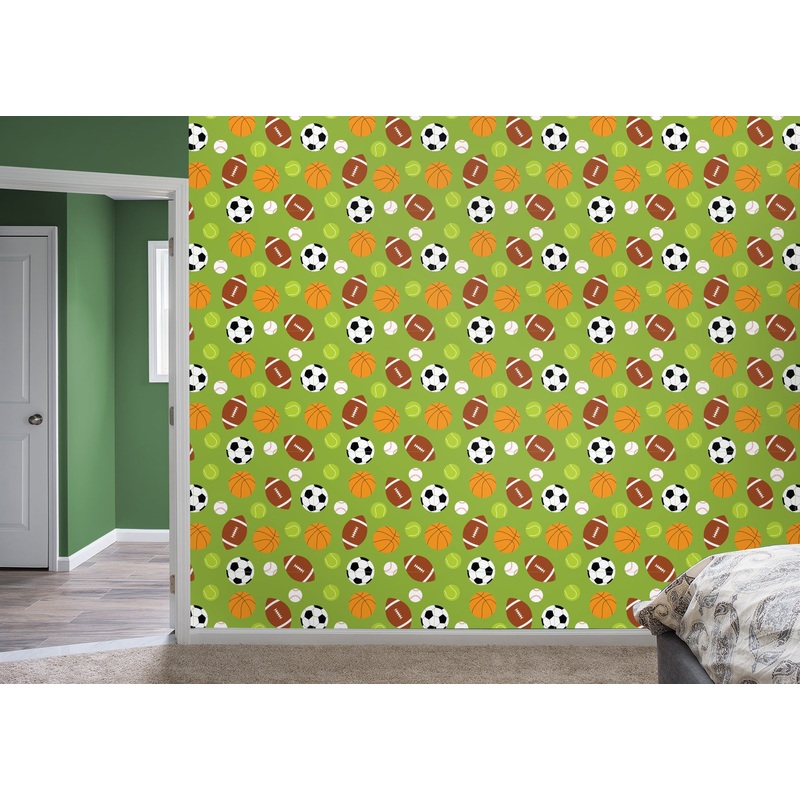 Calling All Sports – Green  – Peel & Stick Wallpaper