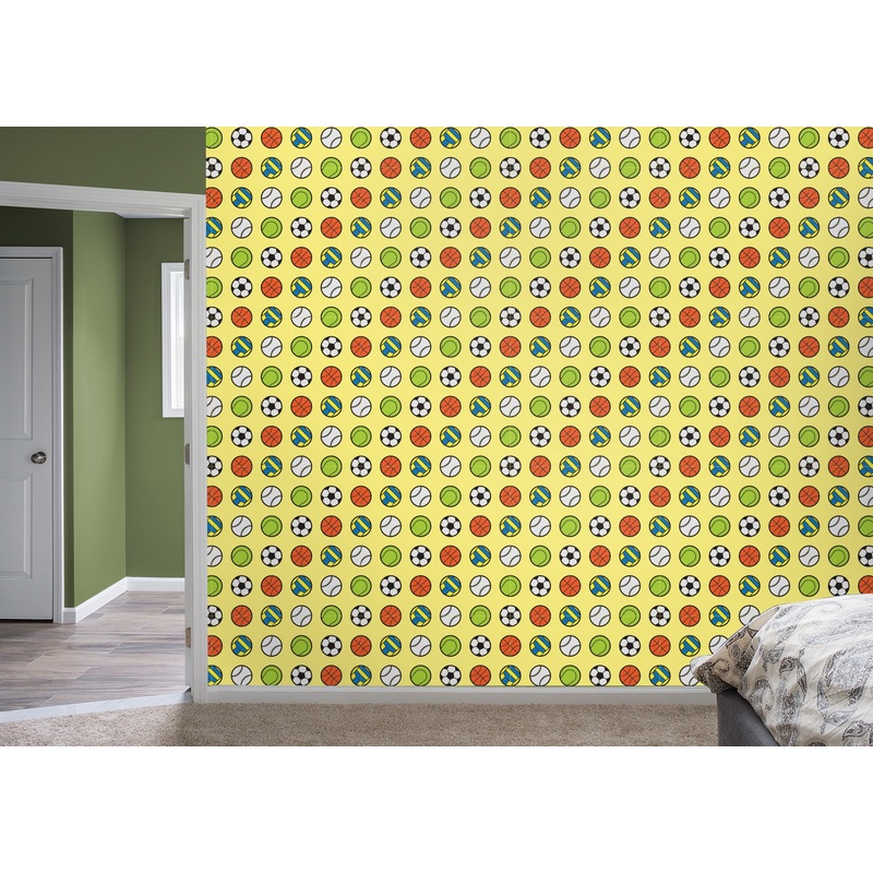 Calling All Sports – Yellow  – Peel & Stick Wallpaper