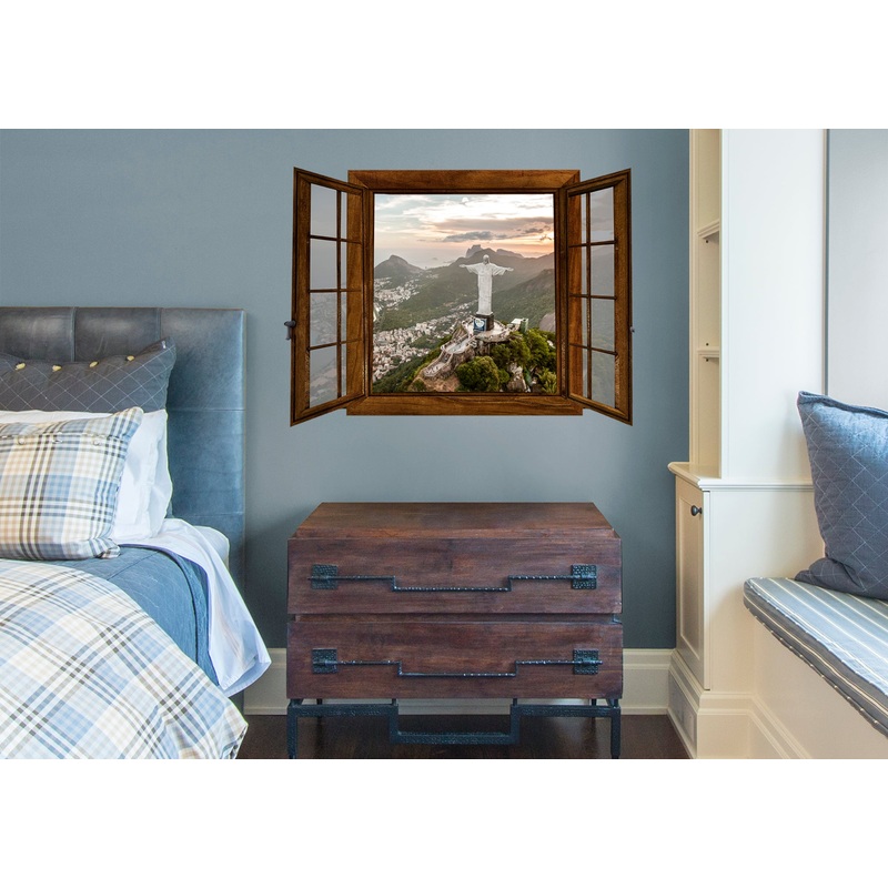 New Wonders: Christ the Redeemer Front Instant Windows        –   Removable Wall   Adhesive Decal