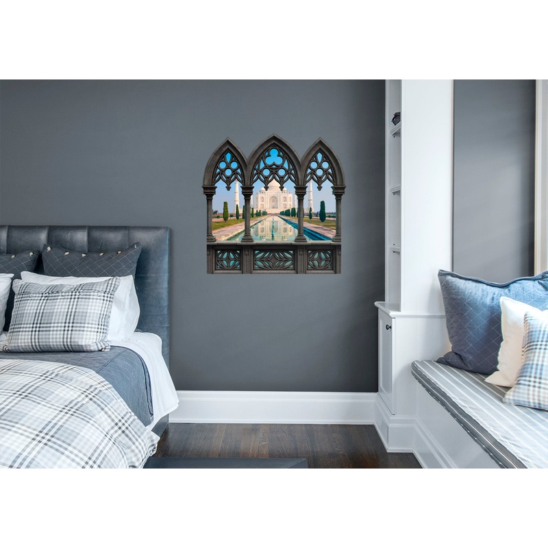 New Wonders: Taj Mahal Day View Instant Windows        –   Removable Wall   Adhesive Decal