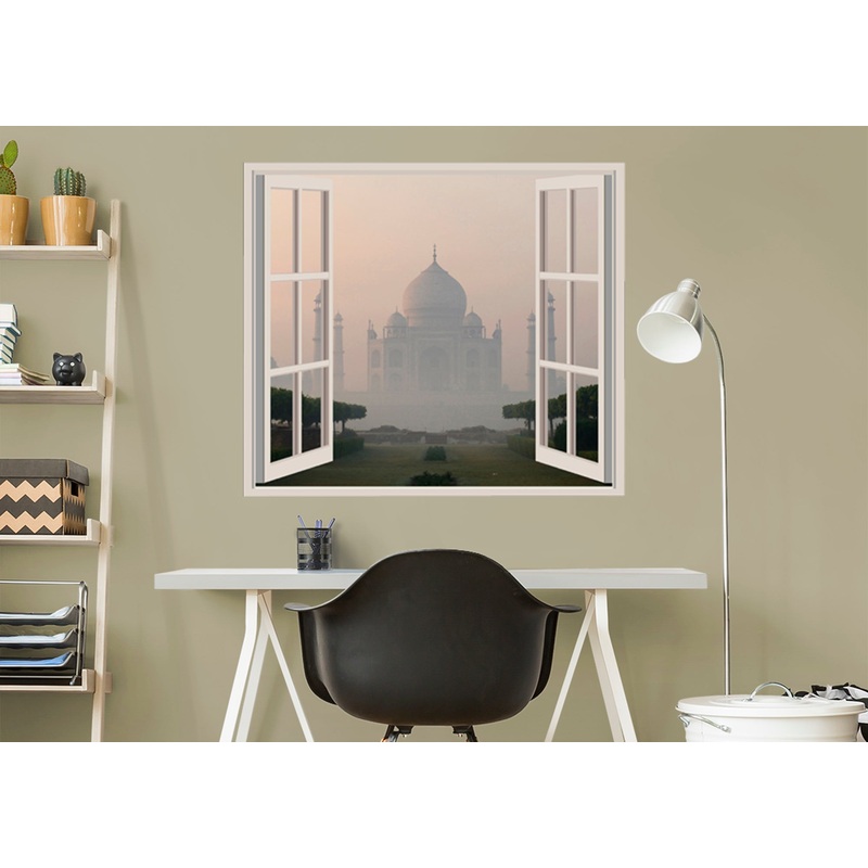 New Wonders: Taj Mahal Misty Instant Windows        –   Removable Wall   Adhesive Decal