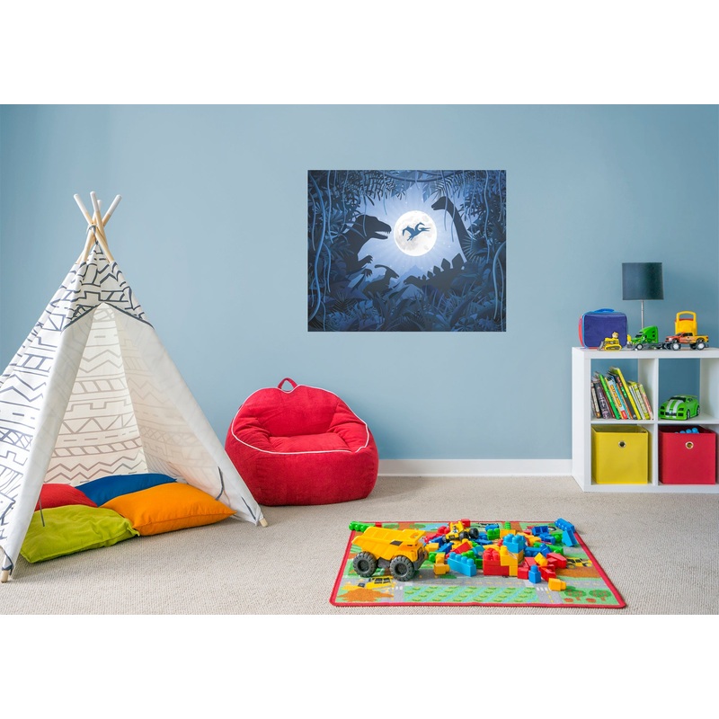 Dinosaurs:  Blue Jungle Mural        –   Removable Wall   Adhesive Decal