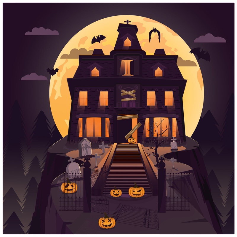 Halloween:  Castle Mural        –   Removable Wall   Adhesive Decal
