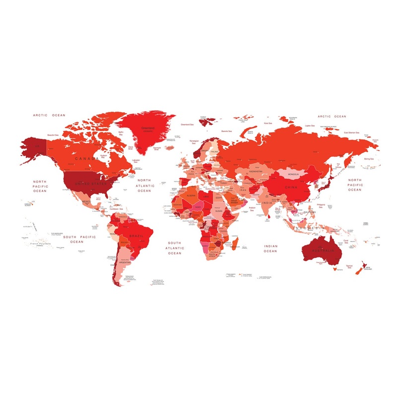 World Maps:  Map with Earth Globe Mural        –   Removable Wall   Adhesive Decal