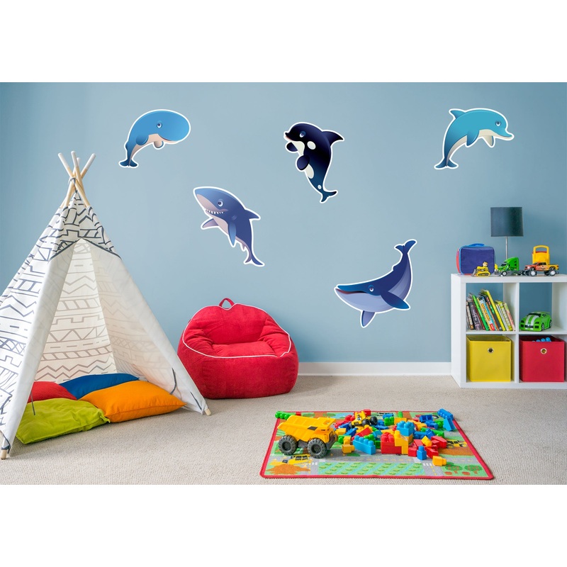 Nursery:  Dolphins and Whales Collection        –   Removable Wall   Adhesive Decal
