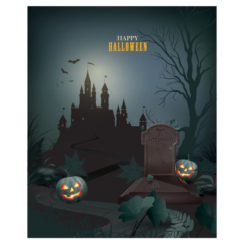 Halloween:  Far Away Castle Mural        –   Removable Wall   Adhesive Decal