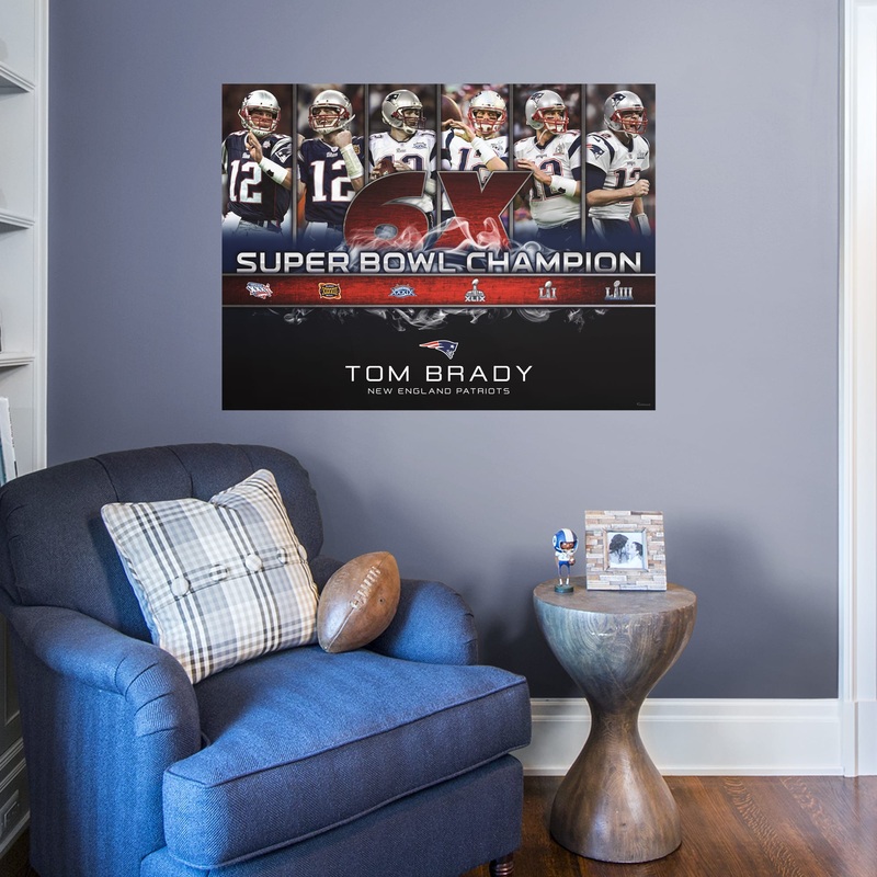 Tom Brady – 6X Super Bowl Champion LIII – Peel & Stick Poster – Official NFL – New England Patriots – Reusable Vinyl Wall Decal