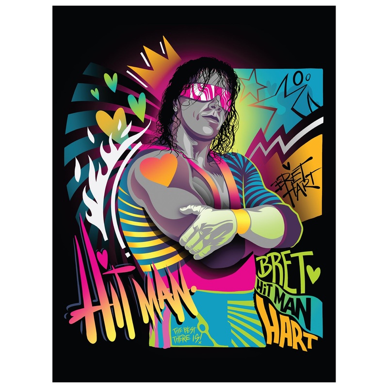 Bret Hitman Hart – Neon – Peel & Stick Poster – Official WWE – Reusable Vinyl Wall Decal