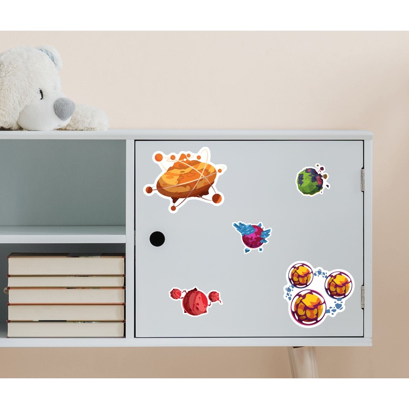 Sheet of 5 -Planets:  Colored Planets vol 1 Minis        –   Removable    Adhesive Decal