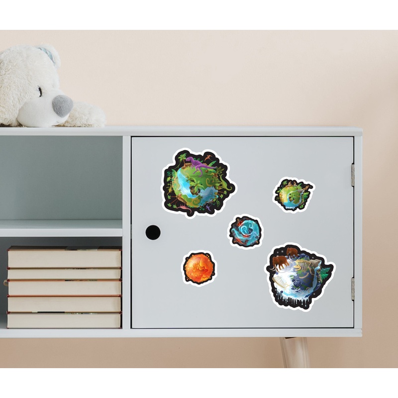 Sheet of 5 -Planets:  Evolution Minis        –   Removable    Adhesive Decal