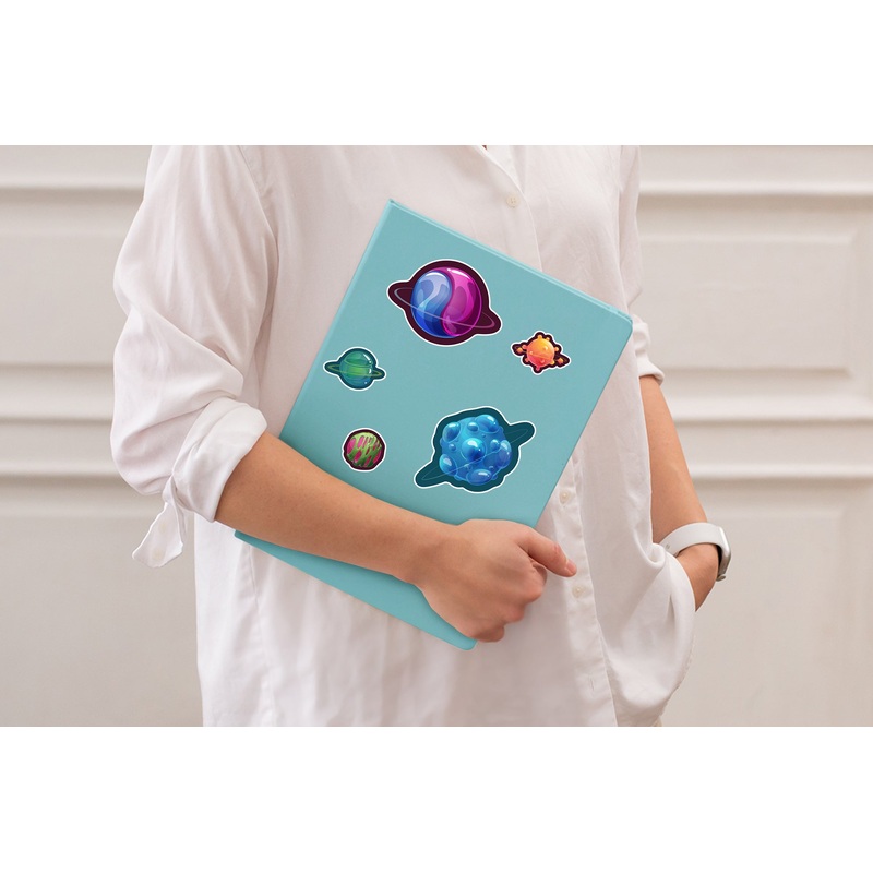 Sheet of 5 -Planets:  Neon Minis        –   Removable    Adhesive Decal