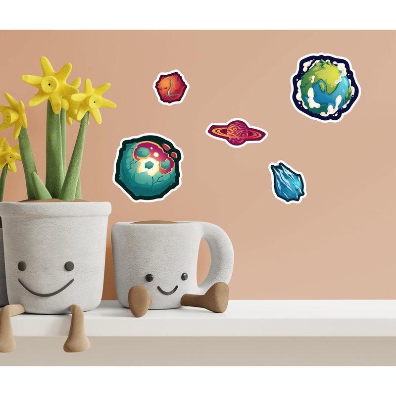 Sheet of 5 -Planets: Planets Minis        –   Removable    Adhesive Decal