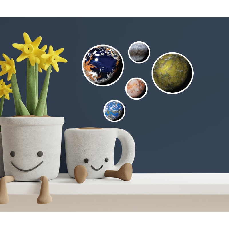Sheet of 5 -Planets:  Textures Minis        –   Removable    Adhesive Decal