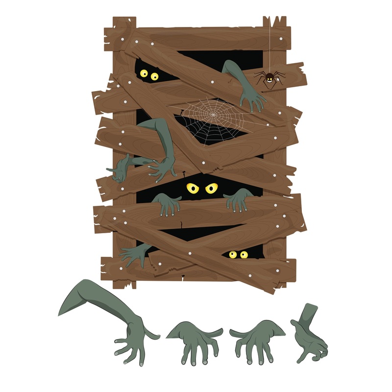 Halloween: Creepy Crawlies Boarded Up Window        –   Removable     Adhesive Decal