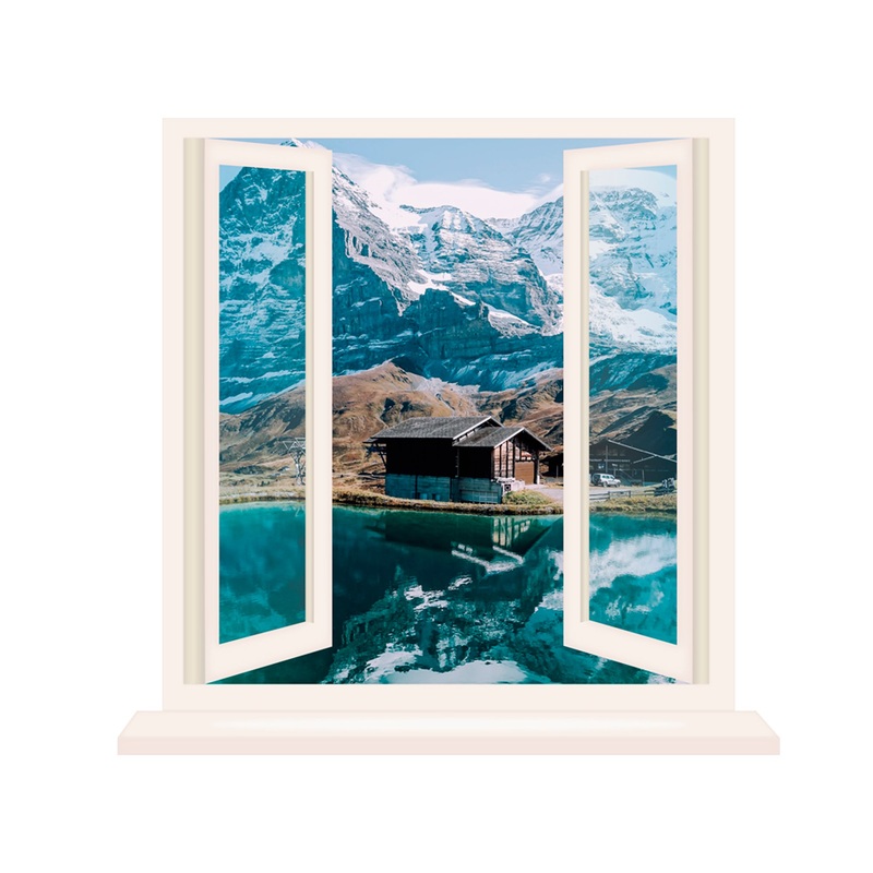 Lake View Instant Window        –   Removable     Adhesive Decal