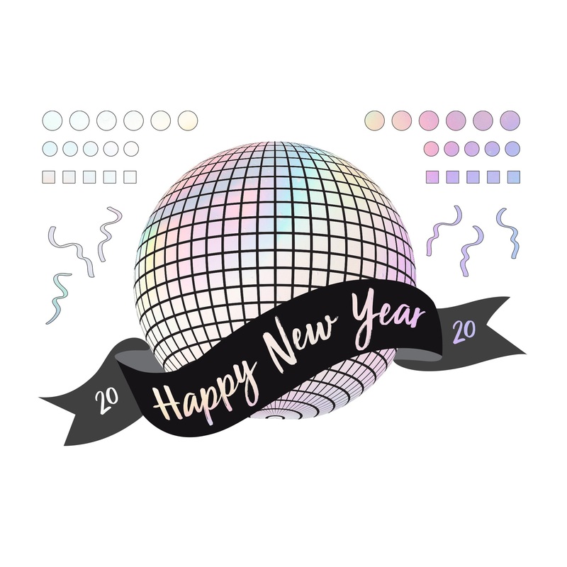 New Year:  Disco Ball with Confetti        –   Removable     Adhesive Decal