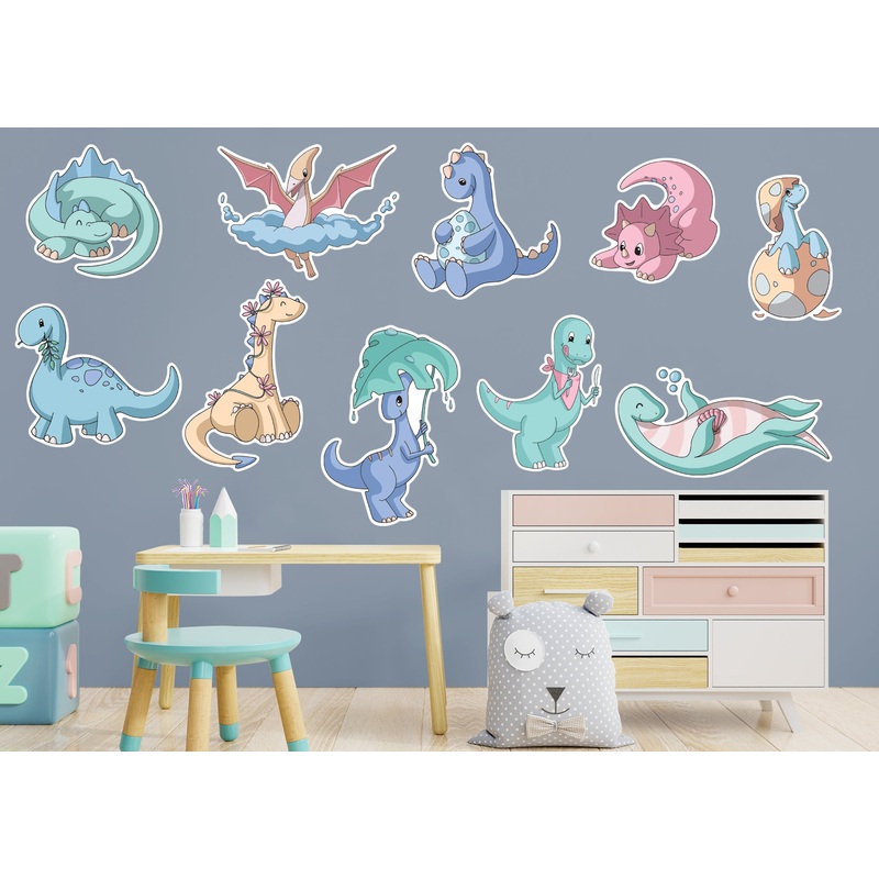 Dinosaur:  Pastel Dinos Collection        –   Removable     Adhesive Decal