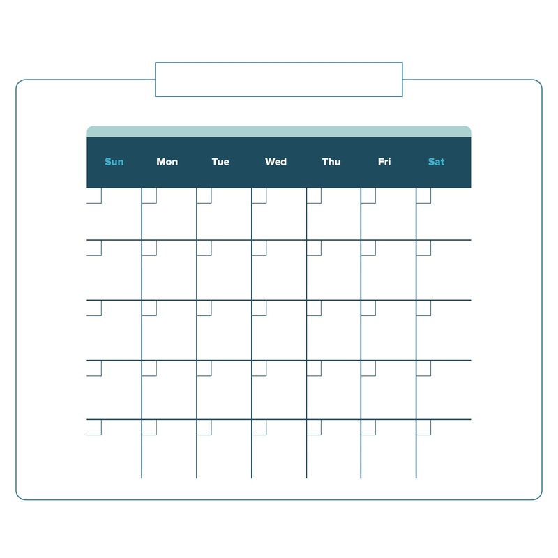 Calendars: Touch of Blue Modern One Month Calendar Dry Erase – Removable Adhesive Decal