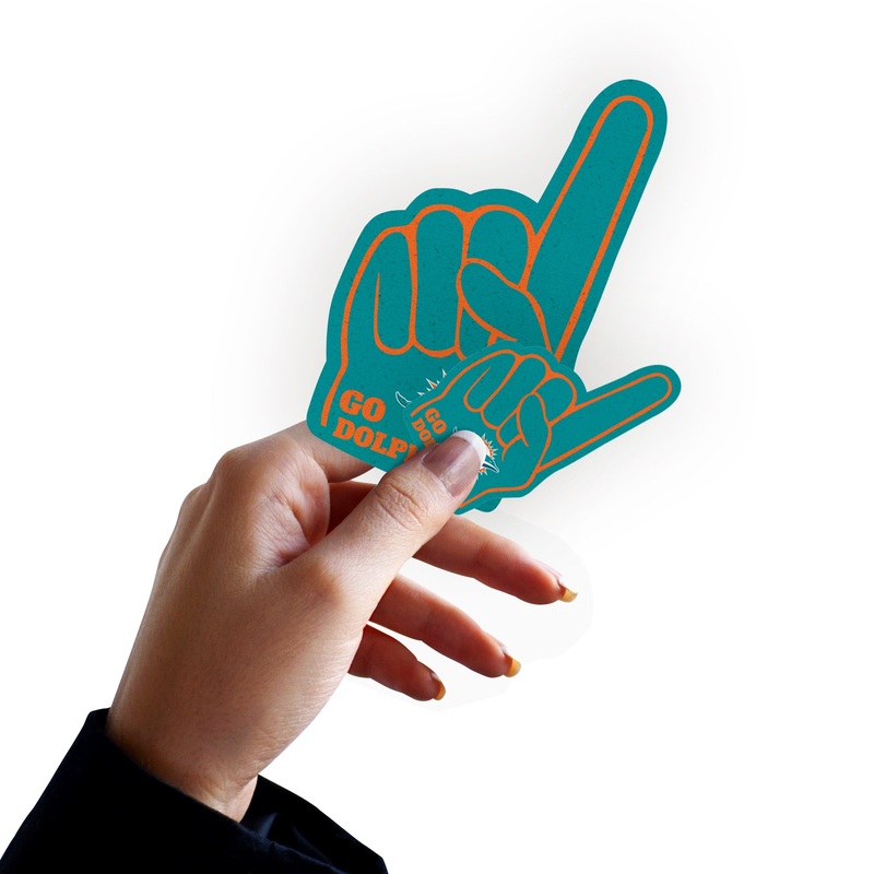 Miami Dolphins – 4 Foam Finger Minis (Mixed Sizes) – Official NFL – Reusable Vinyl Decals