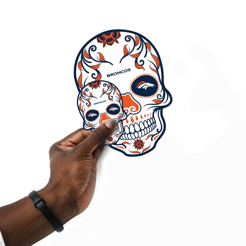 Denver Broncos – 5 Sugar Skull Logo Minis (Mixed Sizes) – Official NFL – Reusable Vinyl Decals