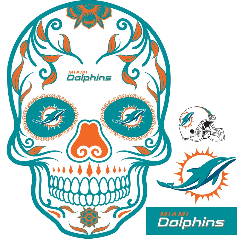 Miami Dolphins – RealBig Skull Collection – Official NFL – Reusable Vinyl Wall Decals