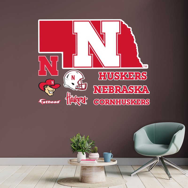 Nebraska Cornhuskers – RealBig State of Nebraska Logo Collection – Official NCAA – Reusable Vinyl Wall Decals
