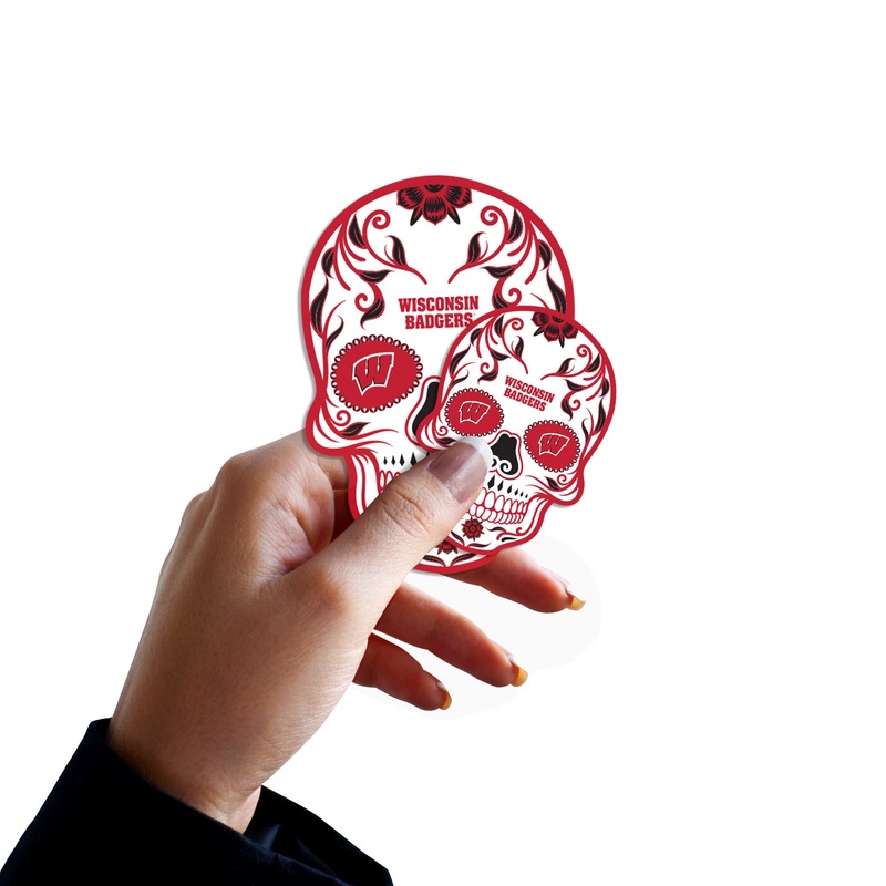 Wisconsin Badgers – 5 Sugar Skull Logo Minis (Mixed Sizes) – Official NCAA – Reusable Vinyl Decals