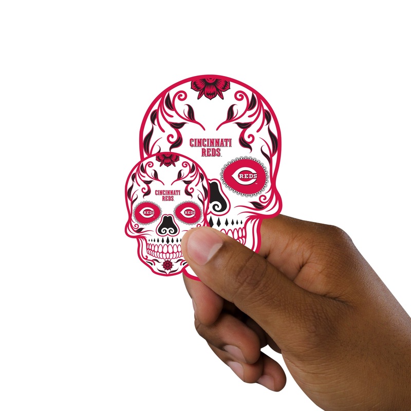 Cincinnati Reds – 5 Sugar Skull Logo Minis (Mixed Sizes) – Official MLB – Reusable Vinyl Decals