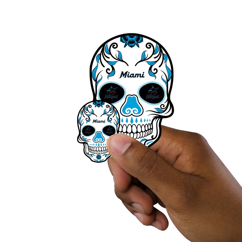 Miami Marlins – 5 Sugar Skull Logo Minis (Mixed Sizes) – Official MLB – Reusable Vinyl Decals