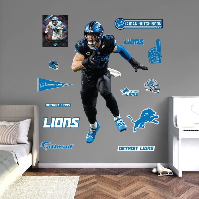 Aidan Hutchinson – RealBig Black Jersey Collection – Official NFL – Detroit Lions – Reusable Vinyl Wall Decals