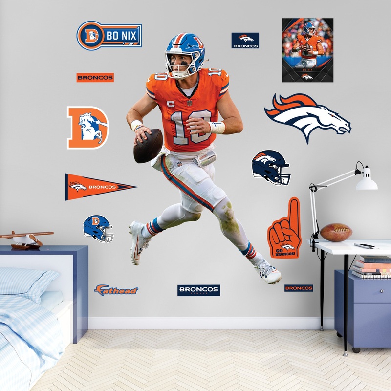 Bo Nix – RealBig Throwback Collection – Official NFL – Denver Broncos – Reusable Vinyl Wall Decals