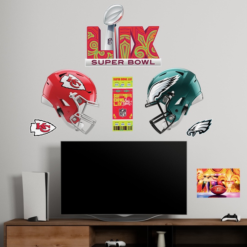 Super Bowl LIX – Realbig Party Pack Collection – Official NFL – Kansas City Chiefs & Philadelphia Eagles – Reusable Vinyl Wall Decals