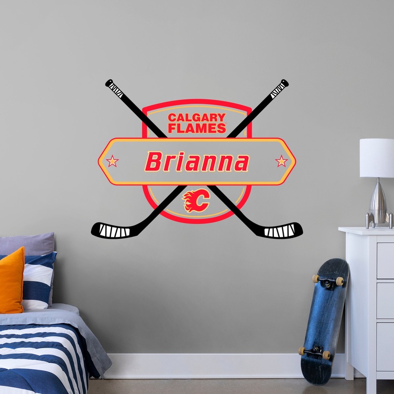 Calgary Flames – Sticks Badge – With Personalized Name – Official NHL – Vinyl Transfer Decal