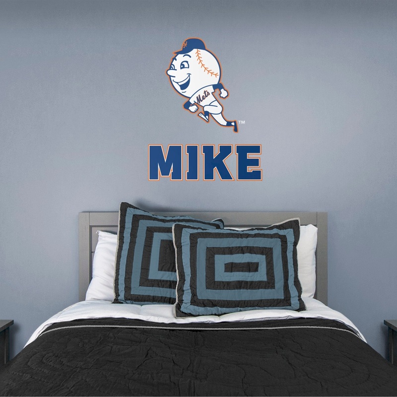 New York Mets – Mr. Met Logo – With Personalized Name – Official MLB – Vinyl Transfer Decal