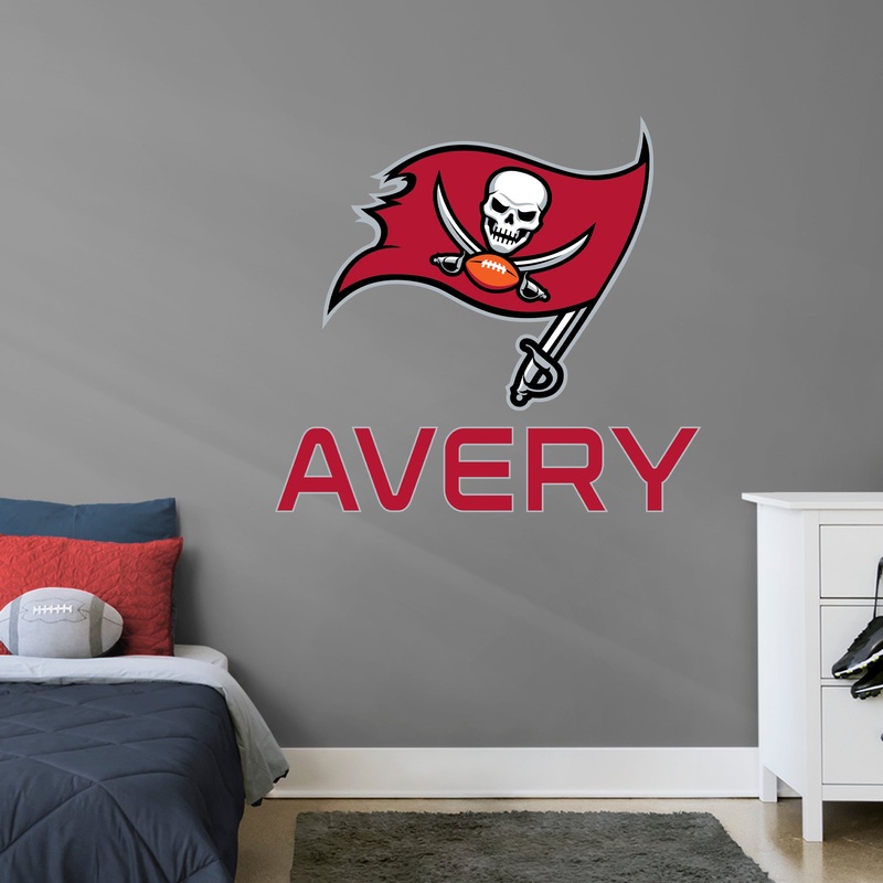 Tampa Bay Buccaneers Logo – With Personalized Name – Red Text – Official NFL – Reusable Vinyl Transfer Decal