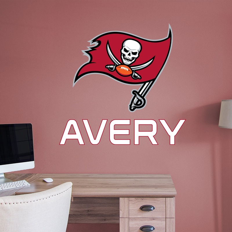 Tampa Bay Buccaneers Logo – With Personalized Name – White Text – Official NFL – Reusable Vinyl Transfer Decal