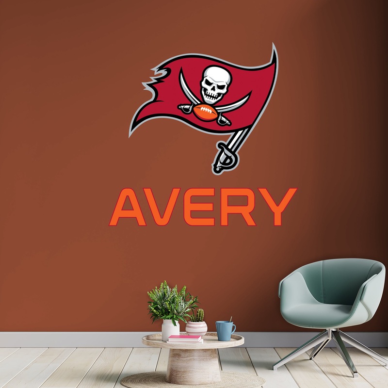 Tampa Bay Buccaneers – Stacked Logo – With Personalized Name – Orange Text – Official NFL – Reusable Vinyl Transfer Decal