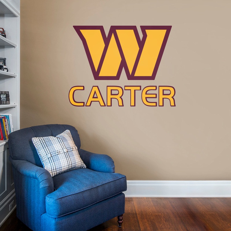 Washington Commanders – Stacked Logo – With Personalized Name – Gold Text – Official NFL – Reusable Vinyl Transfer Decal