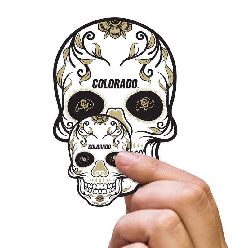 Colorado Buffaloes – 5 Sugar Skull Logo Minis (Mixed Sizes) – Official NCAA – Reusable Vinyl Decals