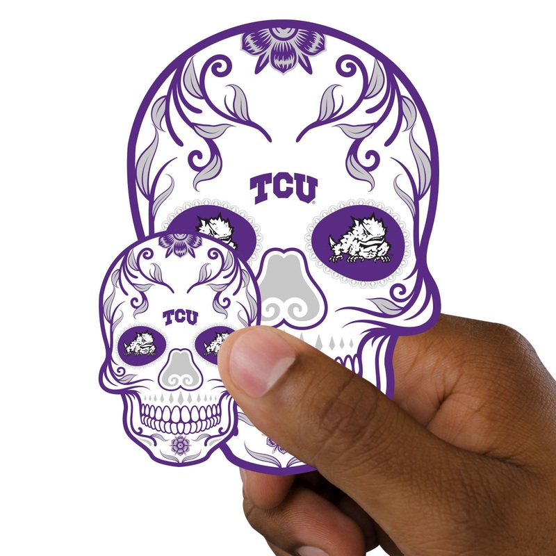 TCU Horned Frogs – 5 Sugar Skull Logo Minis (Mixed Sizes) – Official NCAA – Reusable Vinyl Decals