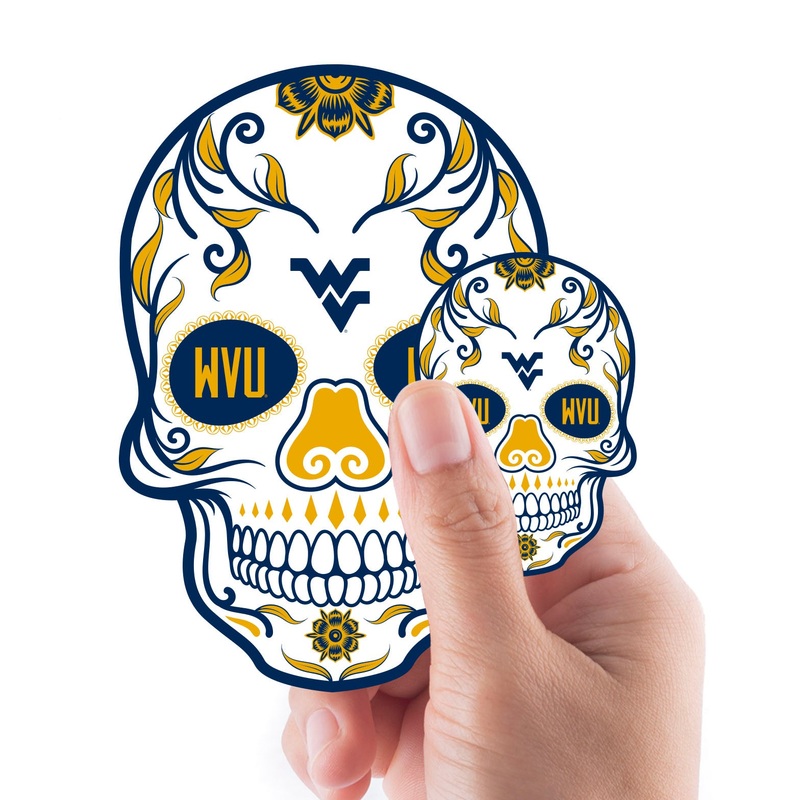 West Virginia Mountaineers – 5 Sugar Skull Logo Minis (Mixed Sizes) – Official NCAA – Reusable Vinyl Decals