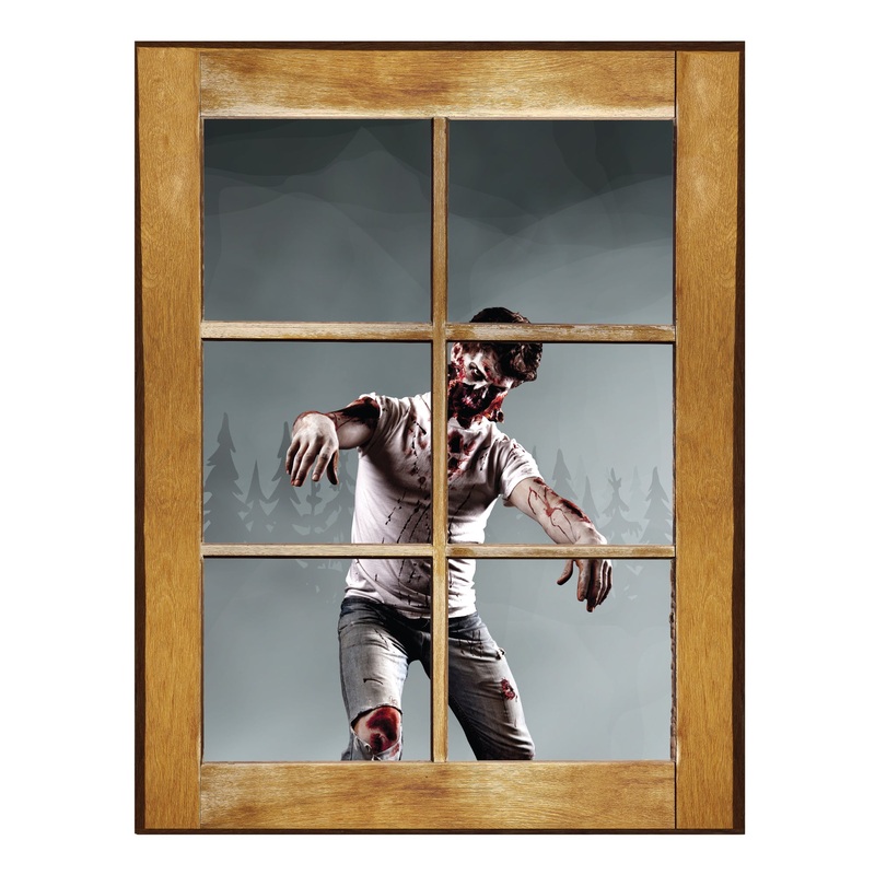 Zombies:  Face Ripped Zombie Instant Window        –   Removable     Adhesive Decal