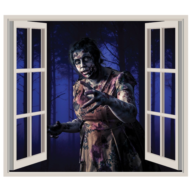 Zombies:  Zombie Woman Instant Window        –   Removable     Adhesive Decal