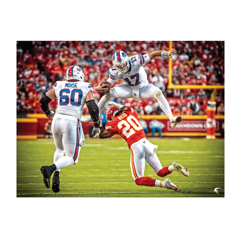 Josh Allen – Hurdle – Peel & Stick Poster – Official NFL – Buffalo Bills – Reusable Vinyl Wall Decal