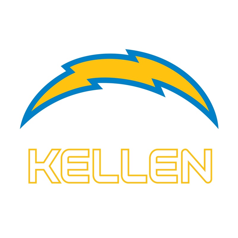 Los Angeles Chargers – Stacked Logo – With Personalized Name – White Text – Official NFL – Reusable Vinyl Transfer Decal
