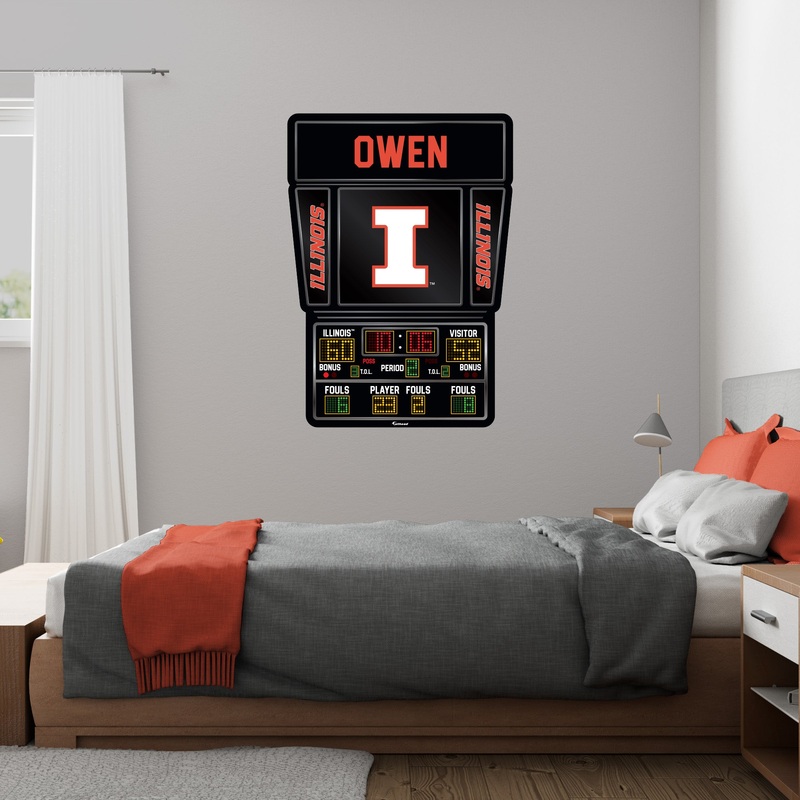 Illinois Fighting Illini – Basketball Scoreboard Graphic – With Personalized Name – Official NCAA – Reusable Vinyl Wall Decals